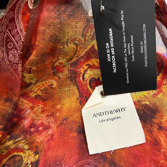 BRAND NEW ANDTHEWHY Oversized Open Tie Front Cardigan Size S Rust Paisley Sheer - Picture 4 of 4